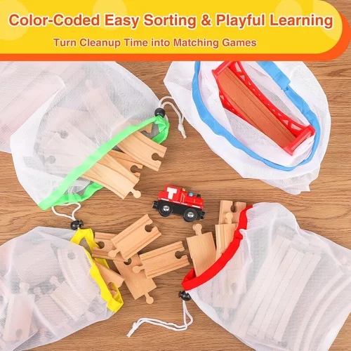 Miniatura 5 de Juego de 60 pistas de tren de madera, accesorios de expansión para niños pequeños de 3 a 5 años, 100% compatible con todas las principales marcas