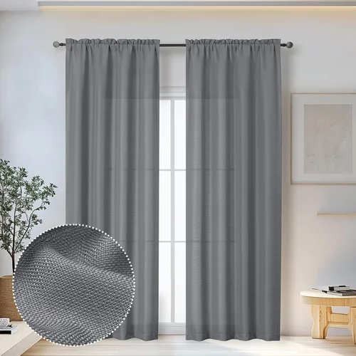 Miniatura 34 de OWENIE Bob Juego de 2 Paneles de Cortinas Negras de Cocina para Ventanas de 36 Pulgadas de Largo, Cortinas Cortas de Café con Textura de Lino