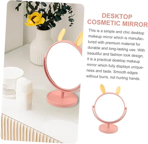 Miniatura 3 de LALAFINA Espejo de maquillaje para escritorio, con forma de orejas de conejo, cosmético de mesa para el hogar, dormitorio, baño, corte de pelo