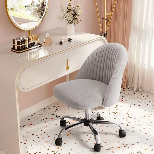 Miniatura 2 de JUMMICO Silla de escritorio para oficina en casa, silla de tocador, tapizada, ajustable, con respaldo medio, giratoria, sin brazos, sillas de Gris