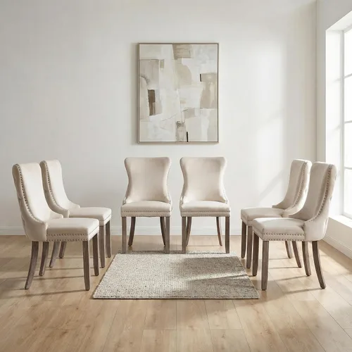 Miniatura 11 de OVENTA Juego de 4 sillas de comedor modernas tapizadas con respaldo completo, sillas de comedor de terciopelo dorado con patas de madera maciza