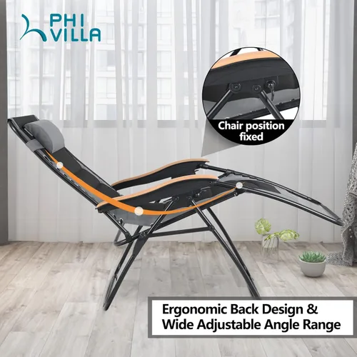 Miniatura 6 de PHI VILLA Silla XL de gravedad cero de gran tamaño, acolchada, reclinable, de gran tamaño, con soporte para tazas, soporta 350 libras (gris)