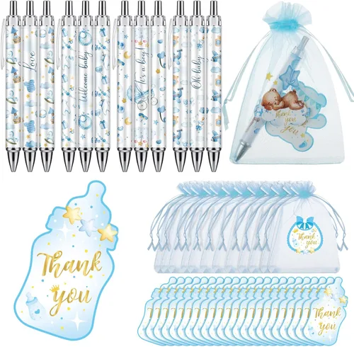 Miniatura 14 de Chuangdi 50 juegos de regalos de baby shower para invitados, incluye 50 bolígrafos, tarjetas de agradecimiento y bolsas de organza, Abeja