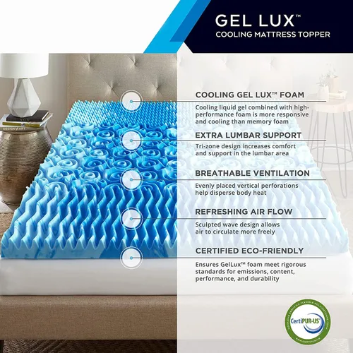 Miniatura 2 de Cubrecolchón de espuma viscoelástica de gel Lux de tamaño individual de 3 pulgadas: comodidad de contorno, zonas de alivio de presión, infusión