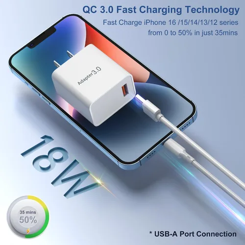 Miniatura 3 de OKRAY - Enchufe de pared USB, paquete de 2 unidades de 18 W, bloque de carga rápida 3.0, adaptador de corriente de carga rápida, cargador de viaje
