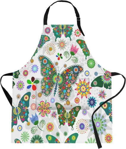 Miniatura 11 de Britimes Butterfly Apron Floral Colorful Butterflies Flowers Aprons Kitchen Cooking Gardening for Women With Pockets