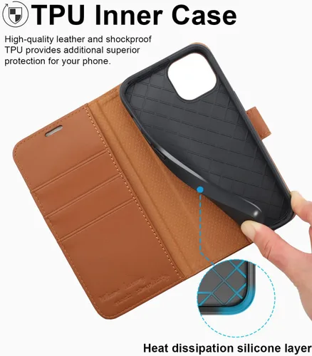 Miniatura 6 de Funda tipo cartera para iPhone 13/iPhone 14 con tarjetero [funda de cuero de alta calidad] [bloqueo RFID]
