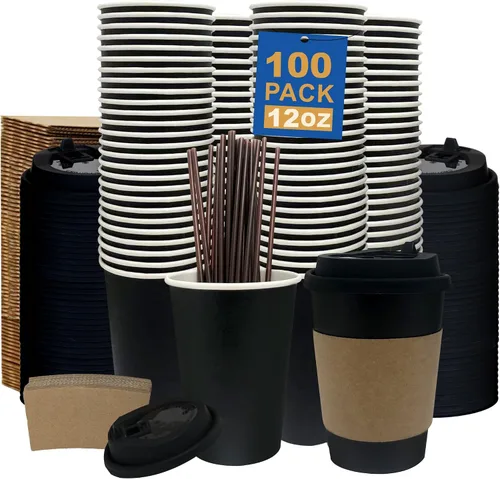 Miniatura 21 de Paquete de 100 tazas de café desechables de 8 onzas, tazas de papel desechables de color marrón a granel, tazas de café para té caliente, chocolate
