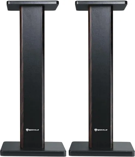 Miniatura 2 de Rockville Par de soportes para altavoces de estantería RHT28D de 28 pulgadas, grano de madera oscura, capacidad de 60 libras, diseño rellenable