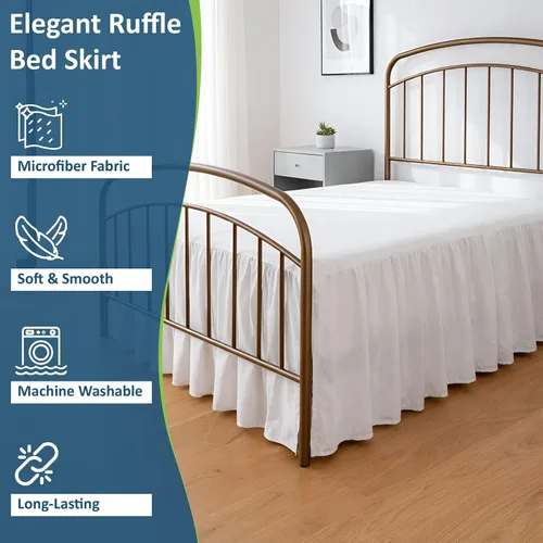 Miniatura 2 de Expertise Falda de cama de ajuste a medida, sin arrugas, con volantes para polvo, 100% microfibra, con esquinas divididas y volantes, falda de cama