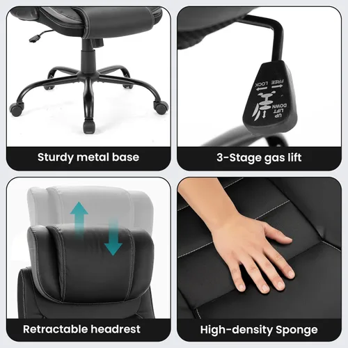 Miniatura 5 de Silla de oficina ejecutiva grande y alta, 400 libras para personas pesadas, silla de escritorio ergonómica para computadora con soporte lumbar