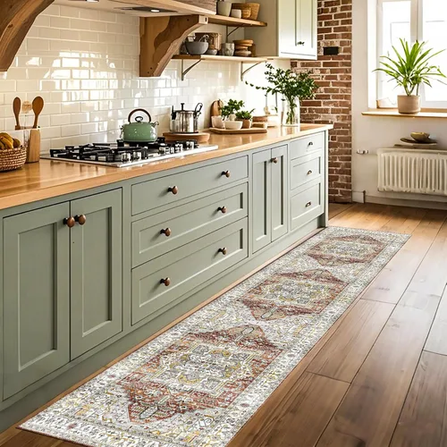 Miniatura 39 de Alfombra lavable para pasillo de 2 x 3: alfombra suave vintage para cocina, baño, lavandería, con respaldo antideslizante, alfombra de piso