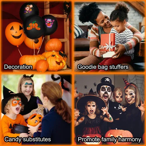Miniatura 5 de Smilinfit Tatuajes temporales de Halloween para niños, recuerdos de fiesta de Halloween, hojas envueltas individualmente, suministros de decoración
