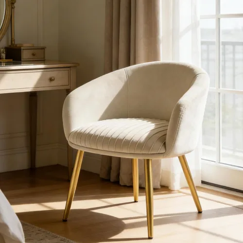 Boucle - Silla de tocador de maquillaje de terciopelo, moderna silla de escritorio para niñas, sin ruedas, con patas de metal dorado, sillón