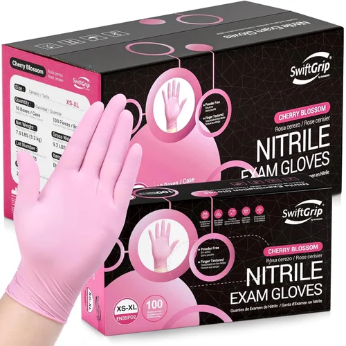 Miniatura 11 de SwiftGrip Guantes desechables de nitrilo – Guantes de examen médico, sin látex, rosa, sin polvo, caja de 50 unidades (grande)