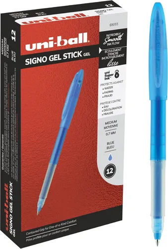 Uniball Signo - Bolígrafo de gel, en barra, mediano de 0.028 in, tinta azul, barril azul, docena