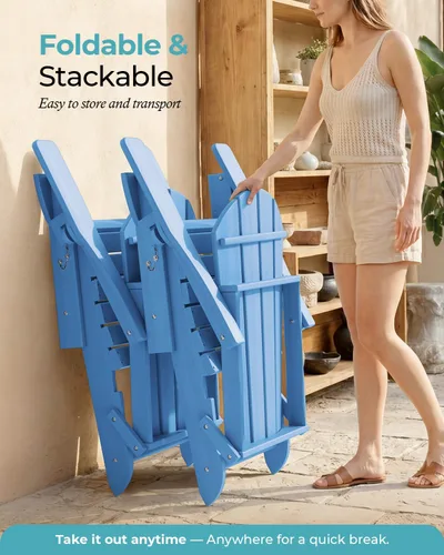 Miniatura 6 de Ciokea Silla Adirondack plegable con textura de madera, silla Adirondack para patio, resistente a la intemperie, silla de plástico para hoguera