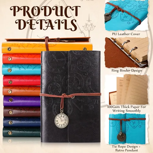 Miniatura 3 de Glenmal Paquete de 10 cuadernos de piel sintética recargables, diario de escritura de viaje, diario vintage, regalo de Navidad para mujeres