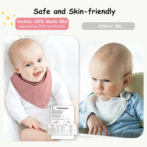 Miniatura 3 de Yoofoss Baberos de muselina para bebé, paquete de 10 unidades, 100% algodón orgánico, 6 capas, suaves y absorbentes, baberos bandana para babear