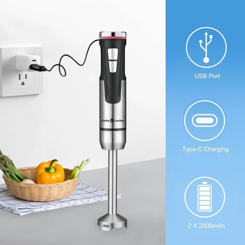 Miniatura 6 de Liebe&Lecker Batidora de inmersión inalámbrica, juego de licuadora de mano 3 en 1 con 8 velocidades, mezclador eléctrico recargable para batidos