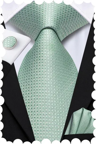 Miniatura 149 de Hi-Tie Corbata clásica de cachemira para hombre con pañuelo y gemelos a cuadros