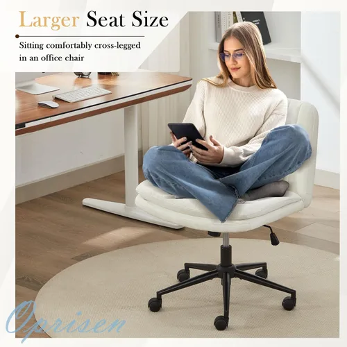 Miniatura 7 de Oprisen Silla cruzada con ruedas, cómodo cojín grueso sin brazos, asiento ancho, patas cruzadas, silla de oficina con almohada, ajustable giratoria