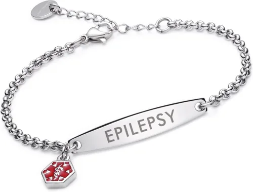 Miniatura 92 de LinnaLove - Pulsera de identificación de alerta médica con cadena Rolo simple pregrabada para mujer