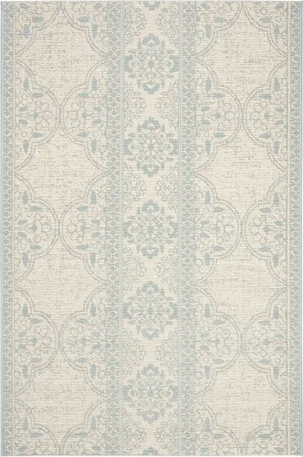 SAFAVIEH Beach House Collection BHS174K - Alfombra decorativa de 2 pies 2 x 4 pies, color aguamarina y crema, para interiores y exteriores, fácil
