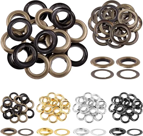 Miniatura 9 de Glarks 32 piezas de 0.984 in, 4 colores, ojales de metal grueso con arandelas kit para cuero, lona, lona