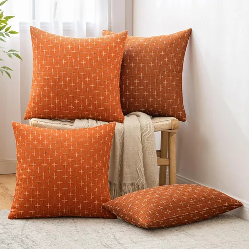 Miniatura 34 de MIULEE - Juego de 2 fundas de almohada decorativas de lino de arpillera navideñas, modernas, estilo campestre, rústicas, tejidas, con textura
