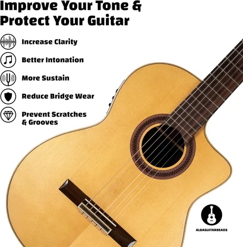 Miniatura 4 de Cuentas de puente de guitarra clásica – Bloques de corbata con patrón de madera clara para cuerdas de nailon y carbono – Compatible con guitarras