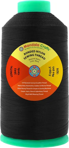 Miniatura 290 de Mandala Crafts - Hilo de nailon para coser cuero, tapicería, mezclilla y para trenzar el pelo; resistente, 1500 yardas, tamaño 69 T70 Marrón