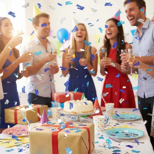 Miniatura 6 de Confeti de feliz cumpleaños, decoración de dispersión de mesa, suministros de fiesta azul y plateado