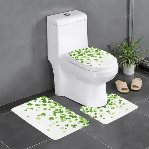 Miniatura 21 de Juego de 3 alfombras de baño con diseño de tulipanes rosados con fondo de madera, antideslizantes, con patrón de resorte, extra suaves y absorbentes