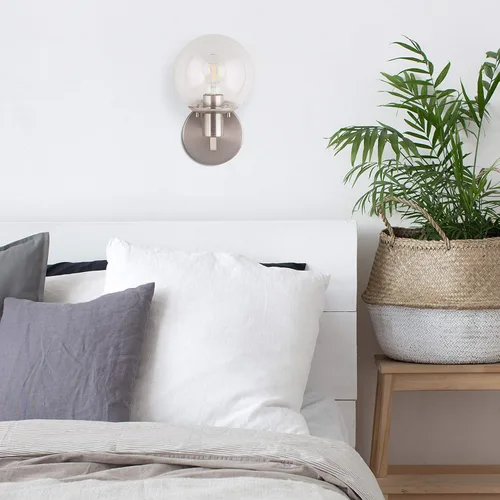 Miniatura 5 de Linea di Liara Aplique de pared de níquel cepillado con forma de globo de cristal, apliques de pared modernos de mediados de siglo, apliques