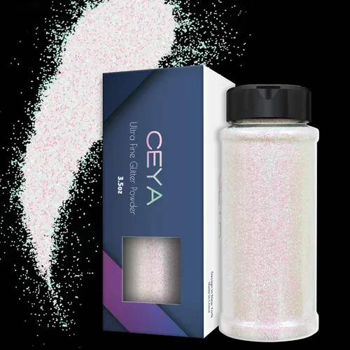 Miniatura 19 de Ceya Polvo de purpurina blanca ultra fina de 3.5 onzas/3.53 oz de ópalo mágico iridiscente para manualidades de 1/128 pulgadas, 0.008 pulgadas
