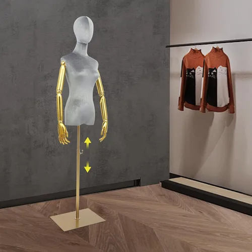 Miniatura 6 de Torso de maniquí femenino con cabeza y brazos posables, forma de vestido ajustable en altura, soporte de medio maniquí, maniquí de ropa con Gris