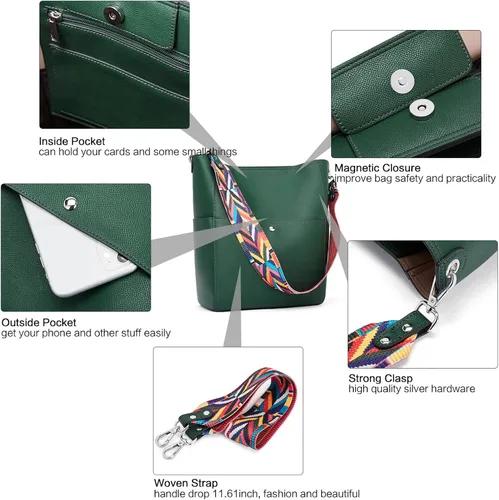 Miniatura 5 de BROMEN Bolsa Hobo para mujer, diseñada con cuero vegano, de hombro, bandolera