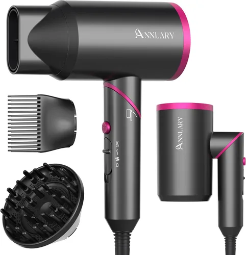 ANNLARY Secador de pelo con peine | Secador de pelo de 1800 W con difusor para cabello rizado | Secador de pelo iónico de plasma para control del