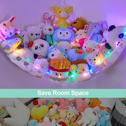 Miniatura 5 de Unicorn Castle Red de animales de peluche o hamaca organizador de almacenamiento de juguetes para niños con luz LED colgante en esquina soporte