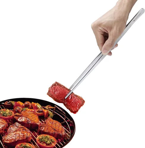 Miniatura 7 de MSY BIGSUNNY Juego de 2 pinzas de cocina finas pinzas de acero inoxidable de 12 pulgadas, pinzas para alimentos, puntas dentadas de precisión