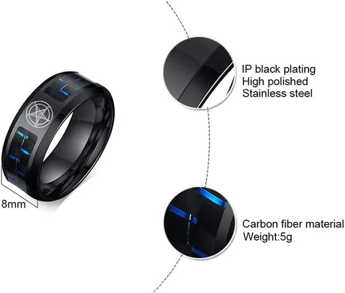 Miniatura 4 de Iglesia de Satanás Joyería Leviatán Cruz Satánica Símbolo Anillo Acero Inoxidable Fibra de Carbono Incrustación Banda para Hombres