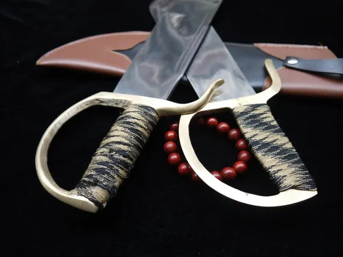 Miniatura 5 de Chinese Wing Chun - Espadas de mariposa Bart Cham Dao - Cuchillas de acero inoxidable hechas a mano con funda de cuero, accesorios de latón