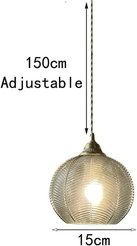 Miniatura 5 de Luces colgantes de cristal de cúpula vintage, lámpara colgante moderna de globo verde de mediados de siglo, cable ajustable de latón cepillado