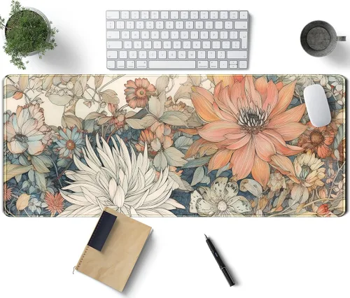 Miniatura 8 de Alfombrilla de escritorio verde para videojuegos, alfombrilla de mouse de escritorio, morado, azul, rosa, floral, grande, XL, grande, para teclado