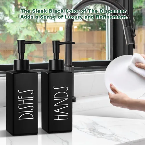 Miniatura 6 de Dispensador de jabón para platos, dispensador de jabón negro mate para cocina, dispensador de platos de vidrio con bomba, dispensador de botellas