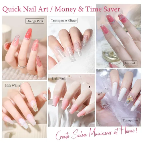 Miniatura 4 de X&D Kit de uñas de poligel, 3 piezas de gel de uñas de gel natural transparente, kit de gel de uñas de secado rápido, juego de gel de uñas