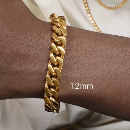 Miniatura 3 de GUQILA Pulsera de eslabones cubanos para hombre, 0.315in0.394in0.472in, pulseras de cadena de eslabones cubanos chapados en oro de 18 quilates