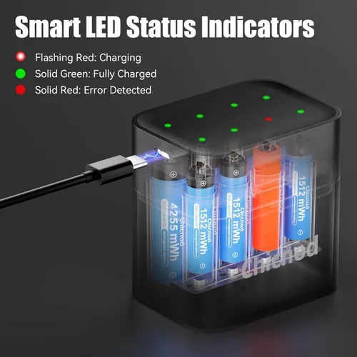 Miniatura 3 de Baterías de litio AA recargables con cargador USB-C rápido, paquete de 8 unidades de 4255 mWh 1.5V de voltaje constante para cámara Blink al aire