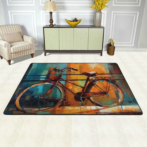 Miniatura 3 de Alfombra de área con diseño de bicicleta de 4 x 6 pies, duraderas para exteriores e interiores, suaves, esponjosas y antideslizantes, perfectas